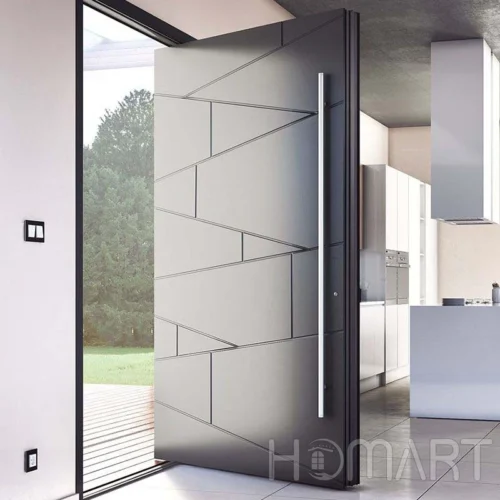 Black with line pattern Security and Sound Insulation Pivot  Entrance Door