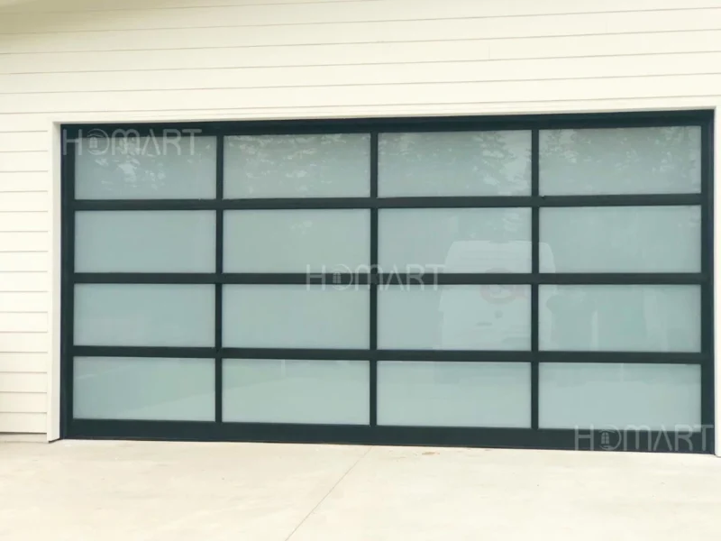 Modern Aluminum Alloy Tempered  Frosted Glass Panel Full View Garage Door