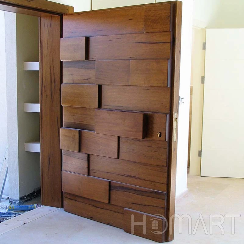 Modern Art Design Aluminum Wood Grain Security Fireproof  Soundproof Entry Doors