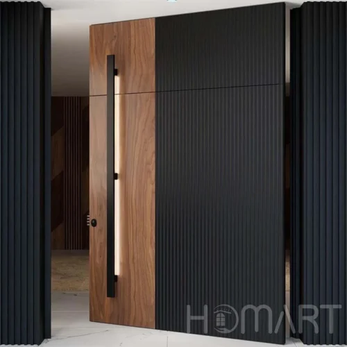 Modern Color-blocked Grille Wood Grain Entrance Pivot Door