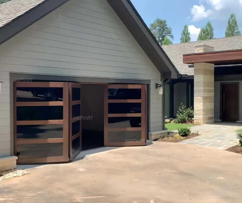 Modern Design Thermal Break Layer Anti-Theft tempered transparent glass with frame Foldable Garage Door