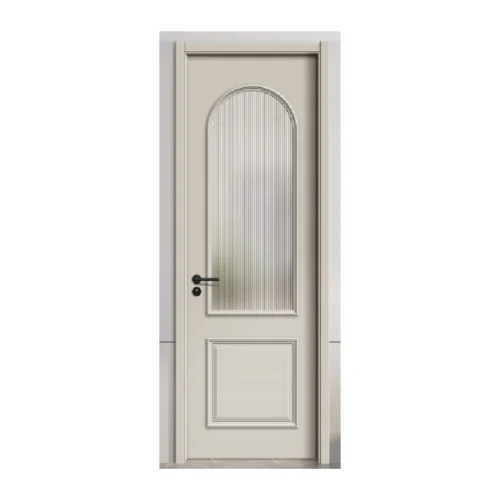 Modern French Design  White Painted with Glass Insert Finished Composite Material  Wood Interior Door