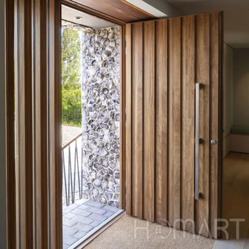 Modern Metal Wooden Striped Aluminum Entry Pivot Door for House