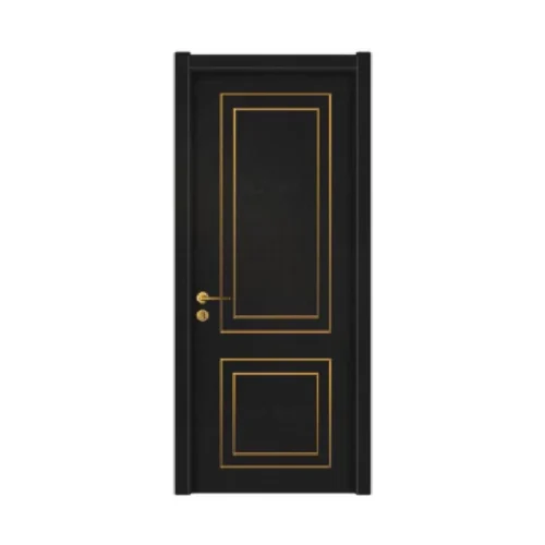 Modern Minimalist Waterproof Black  Skin Veneer Flush Slab Design  Solid Wood Interior Door for Bedroom