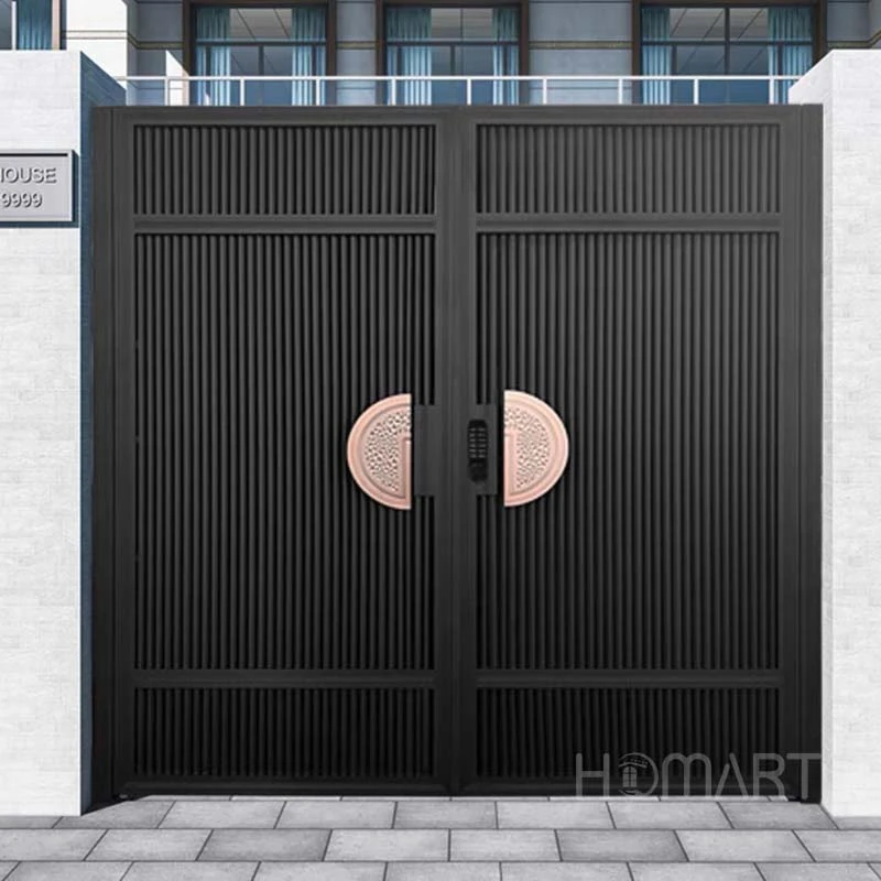 Modern Simple Rural Self-Built Courtyard Aluminum Alloy Iron Single or Double Door Gate  with Pressure Treated Wood Metal Frame