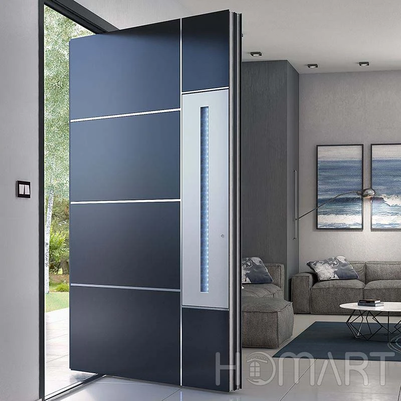 Modern USA Style Glossy Black  Metal Aluminum with LED light  Pivot Entry Doors for houses