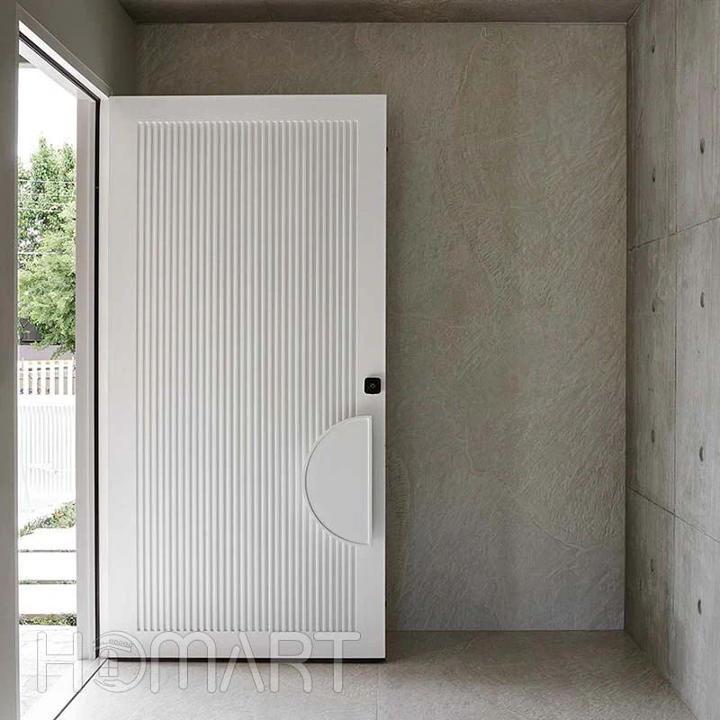 Modern White striped  Exterior Front Doors with unique handle