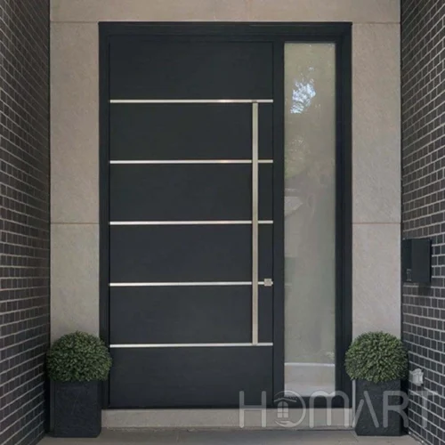 Residential Project black with metal line  Aluminum Security  waterproof with tempered glass side panel Entry Doors