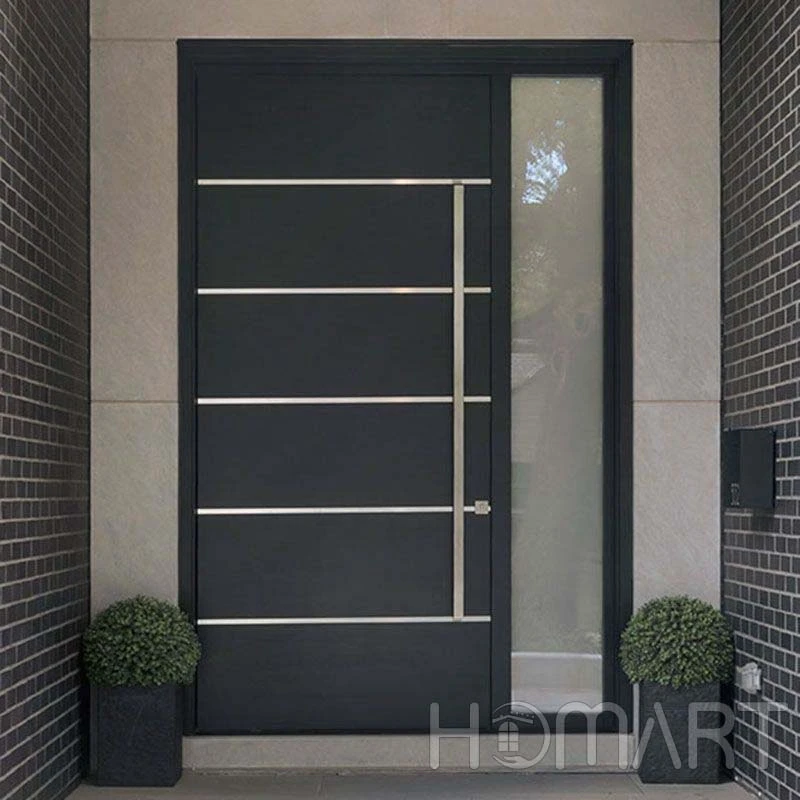 Residential Project black with metal line  Aluminum Security  waterproof with tempered glass side panel Entry Doors